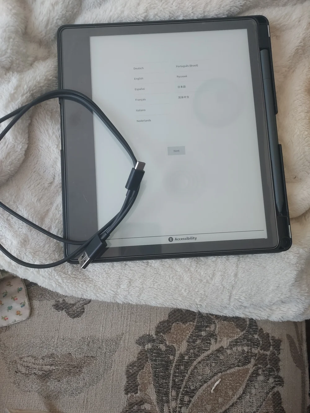Black eBook Reader with Stylus and USB-C Cable